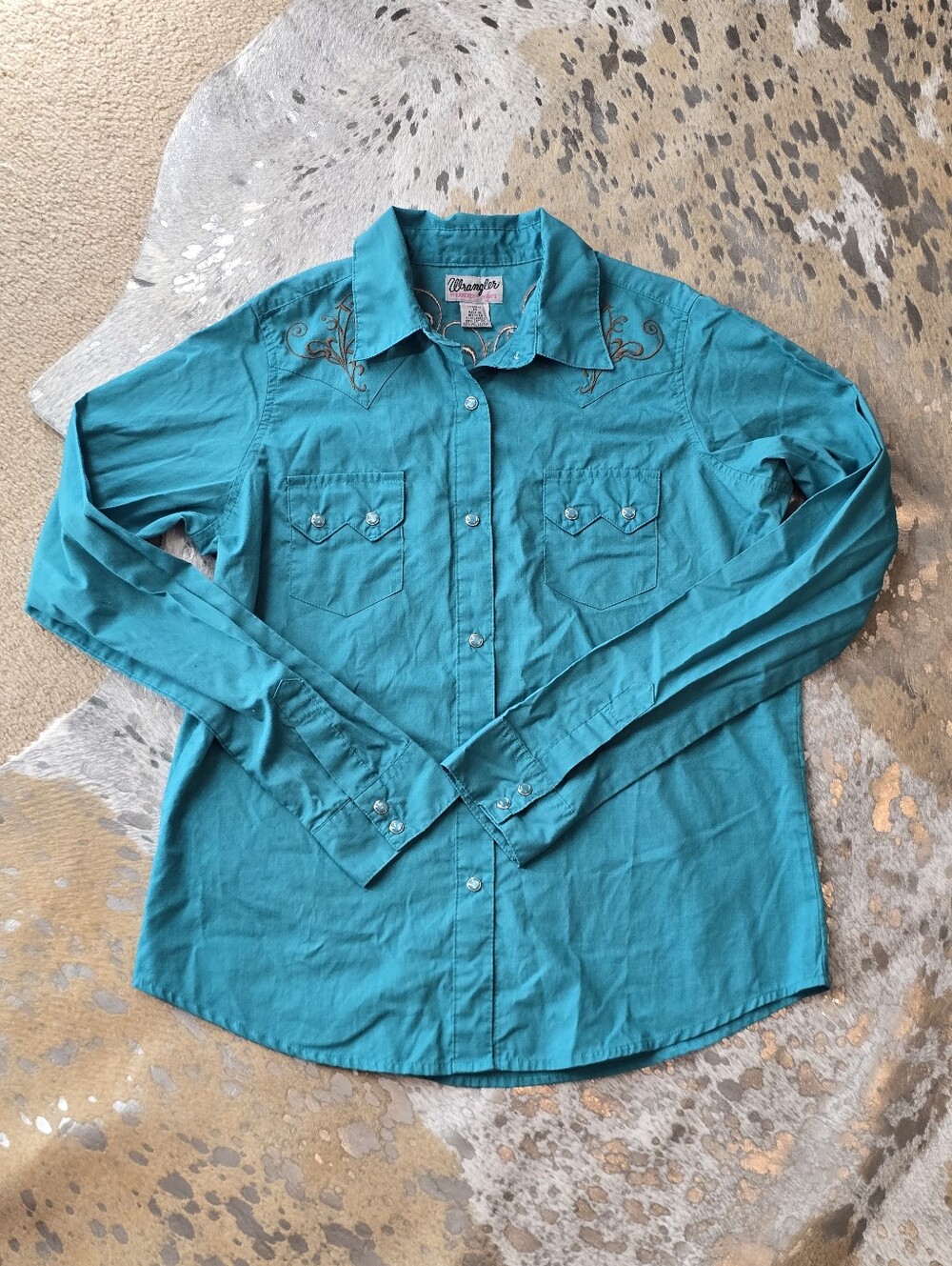 Wrangler Teal Embroidered Western Button-Down Shirt - Men's